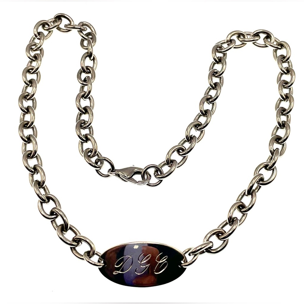 Y2K Silver Tone Stainless Steel Linked Chain Monogram DGE Necklace Choker